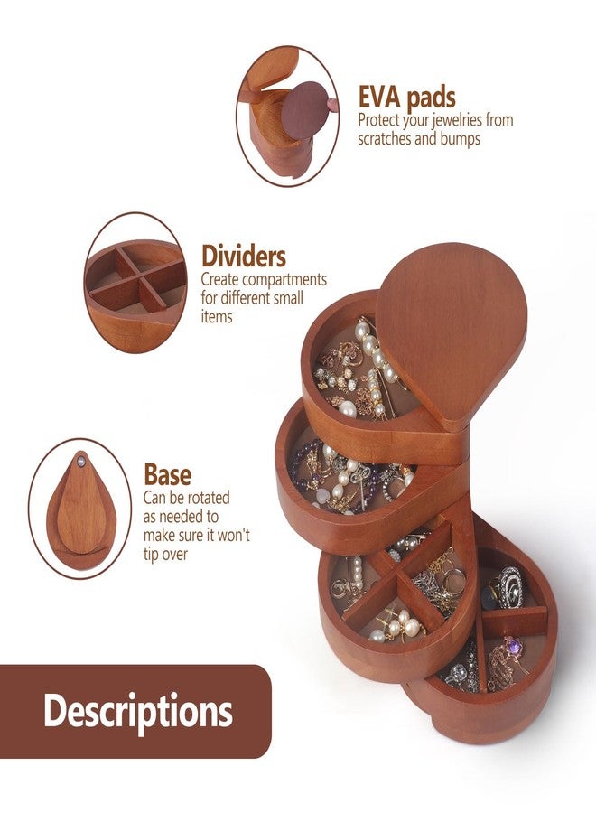 JSVER Wooden Jewelry Organizer Portable Jewelry Box, 4-Layer Rotatable Jewelry Holder With Lid For Rings, Necklaces, Earrings, Bracelets, Small Jewelry Organizer, Earring Holder for Women - Image 3
