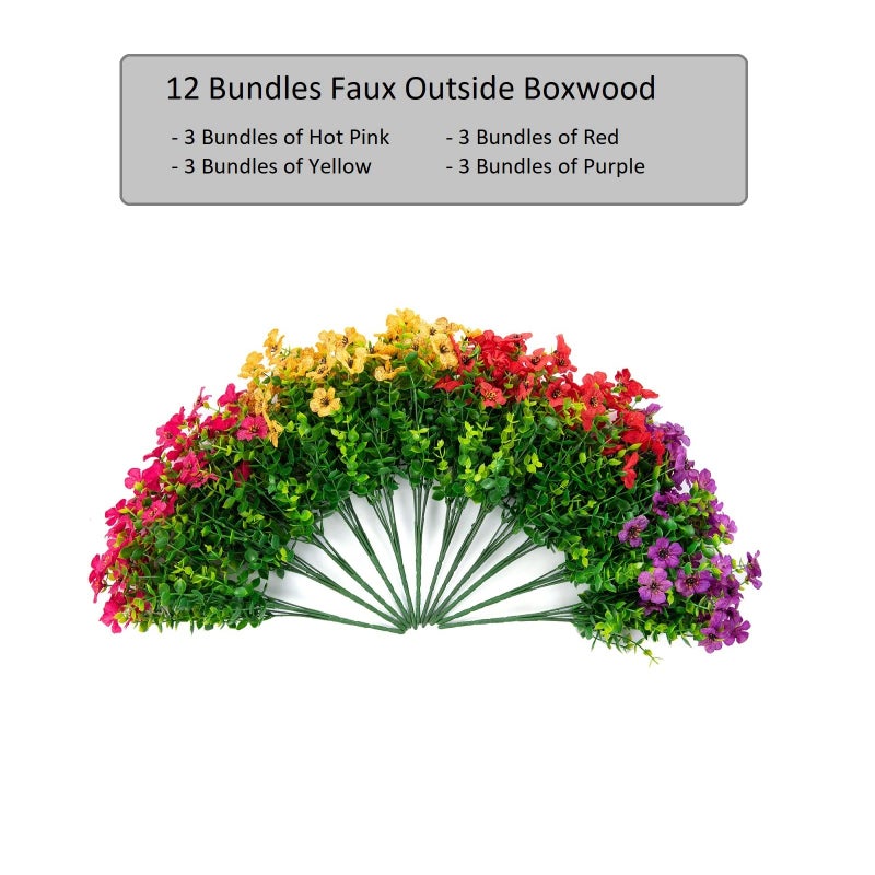 florisso Artificial Flowers for Outdoors Daisy 12 Bundles for Home Decoration, Faux Flower Fake Plants Outside Decoration with Eucalyptus UV Resistant for Planter Porch Patio Yard Garden Colorful - Image 2