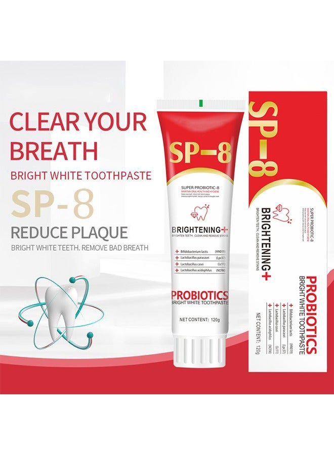 OUHOE Sp-8 Probiotics Bright White Toothpaste, Sp-8 Probiotics Whitening Toothpaste,Probiotics Bright White Toothpaste, Sp-8 Toothpaste Oral Health Management, Fresh Breath (120ml) - Image 2