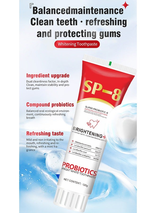 OUHOE Sp-8 Probiotics Bright White Toothpaste, Sp-8 Probiotics Whitening Toothpaste,Probiotics Bright White Toothpaste, Sp-8 Toothpaste Oral Health Management, Fresh Breath (120ml) - Image 5