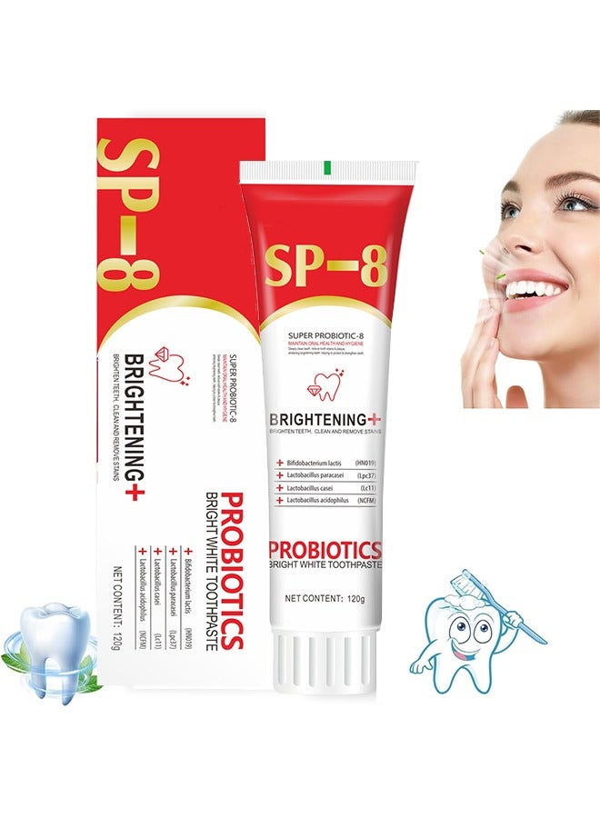 OUHOE Sp-8 Probiotics Bright White Toothpaste, Sp-8 Probiotics Whitening Toothpaste,Probiotics Bright White Toothpaste, Sp-8 Toothpaste Oral Health Management, Fresh Breath (120ml) - Image 1