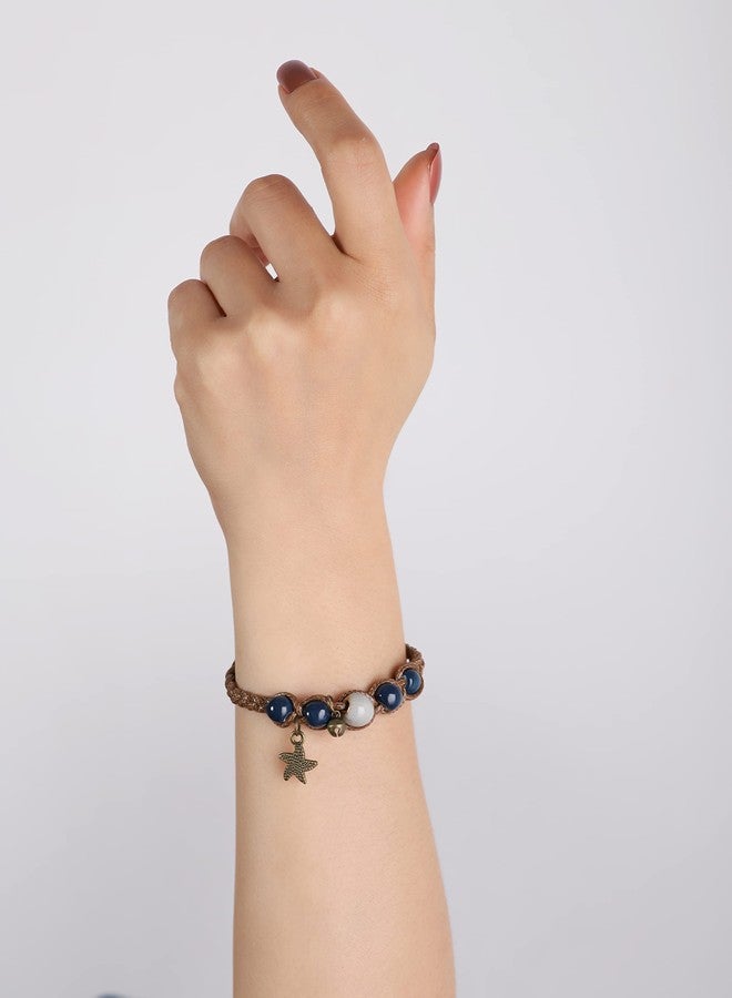 MINACHI Vintage Ceramic Beads Starfish Charm Bracelet, Jewelry Set for Women, Pack of 2 - Image 2