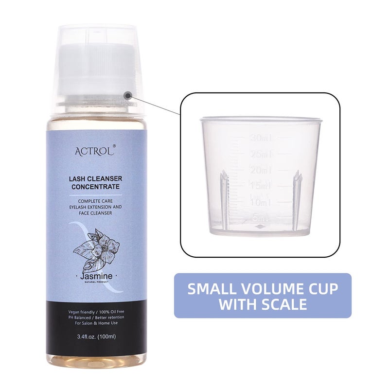 ACTROL Eyelash Cleanser Concentrate 100ml Jasmine Professional Lash Shampoo Foaming Cleanser Paraben & Sulfate Free Non-lrritating Wash for Extensions Lashes with Salon Home Care-Makes 20 Bottles - Image 2