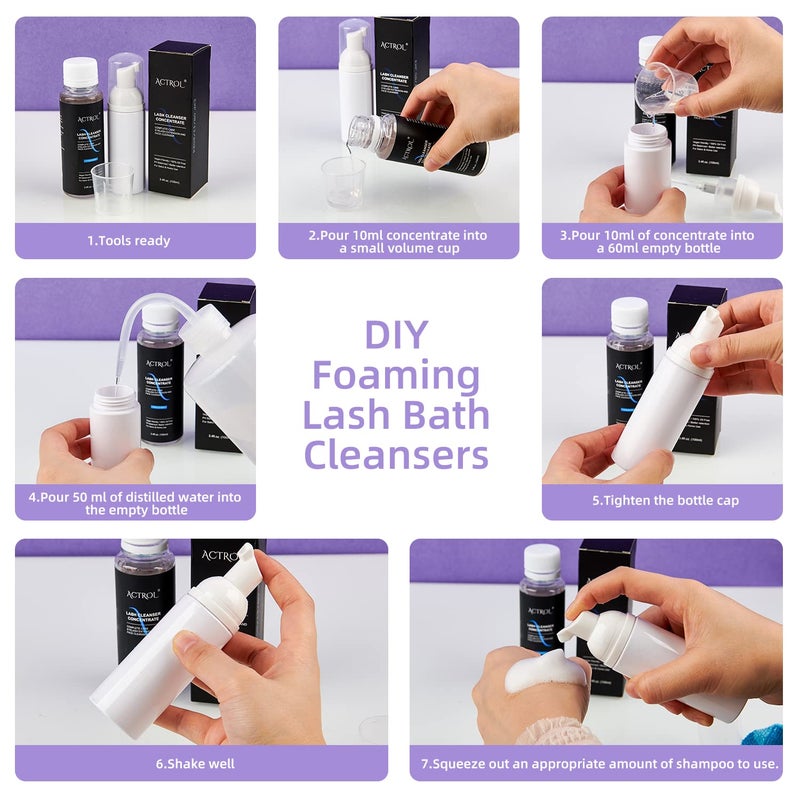 ACTROL Eyelash Cleanser Concentrate 100ml Jasmine Professional Lash Shampoo Foaming Cleanser Paraben & Sulfate Free Non-lrritating Wash for Extensions Lashes with Salon Home Care-Makes 20 Bottles - Image 4