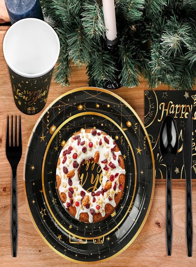 HOWAF 109pcs New Years Decorations Party Tableware Set, Serves 12, New Year Plates and Napkins and Cups Cutlery Straws Tablecloth Disposable Dinnerware Set for New Years Eve Decorations 2026 - Image 4