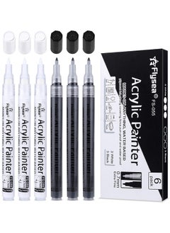 Paint Pens White Black Marker 6 Pack, 0.7MM Acrylic White Permanent Marker, White Paint Pens For Rock Painting Stone Ceramic Glass Wood Plastic Glass Metal Canvas Water-Based Extra Fine Point