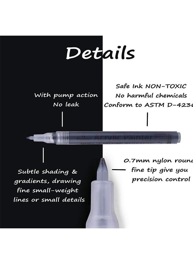 Flysea - Paint Pens White Black Marker 6 Pack, 0.7MM Acrylic White Permanent Marker, White Paint Pens For Rock Painting Stone Ceramic Glass Wood Plastic Glass Metal Canvas Water-Based Extra Fine Point - Image 1