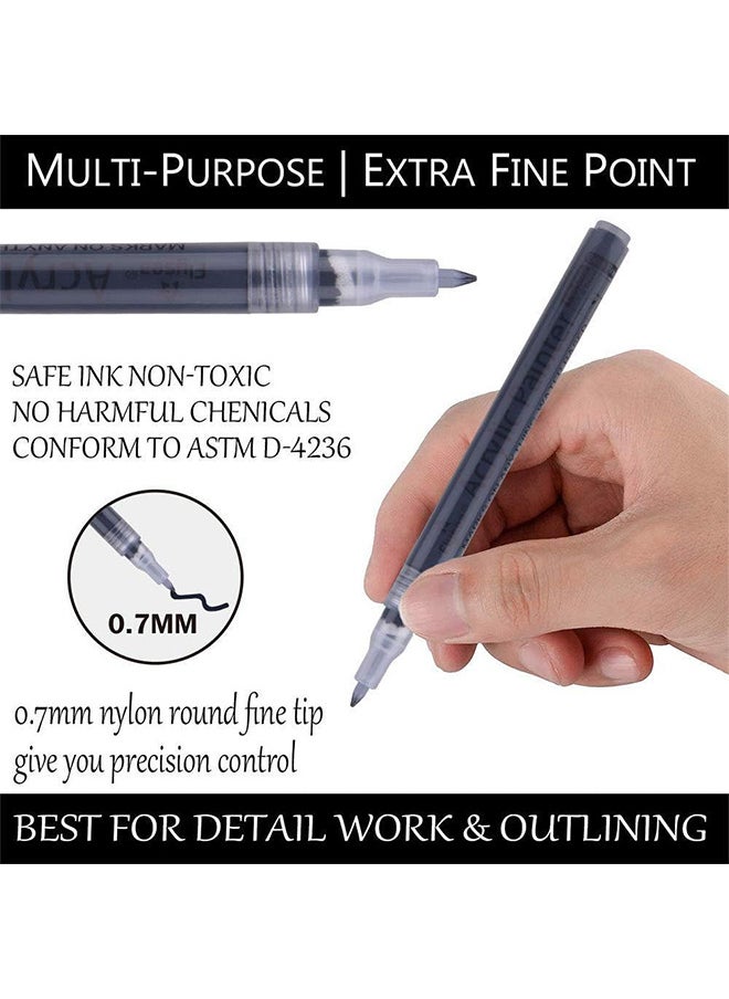 Flysea - Paint Pens White Black Marker 6 Pack, 0.7MM Acrylic White Permanent Marker, White Paint Pens For Rock Painting Stone Ceramic Glass Wood Plastic Glass Metal Canvas Water-Based Extra Fine Point - Image 1