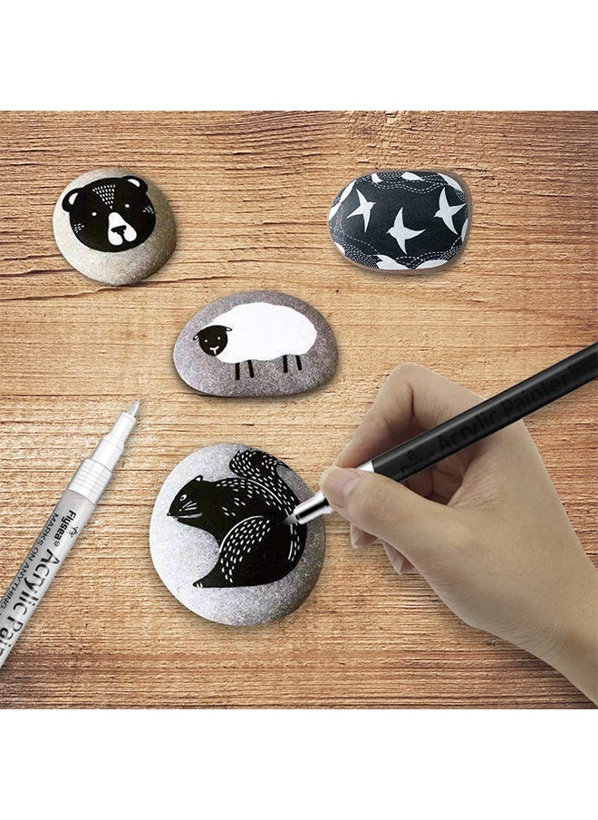 Flysea - Paint Pens White Black Marker 6 Pack, 0.7MM Acrylic White Permanent Marker, White Paint Pens For Rock Painting Stone Ceramic Glass Wood Plastic Glass Metal Canvas Water-Based Extra Fine Point - Image 1