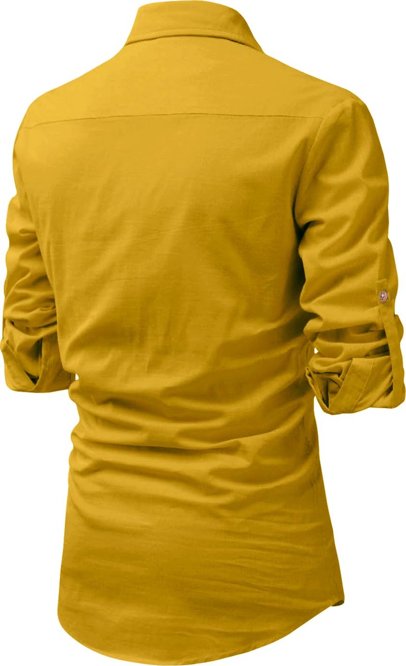 Univibe Men Cotton Full Sleeve Casual, Slim Fit Shirt Style Short Kurta With Pocket (Yellow, 44), 2XL - Image 2