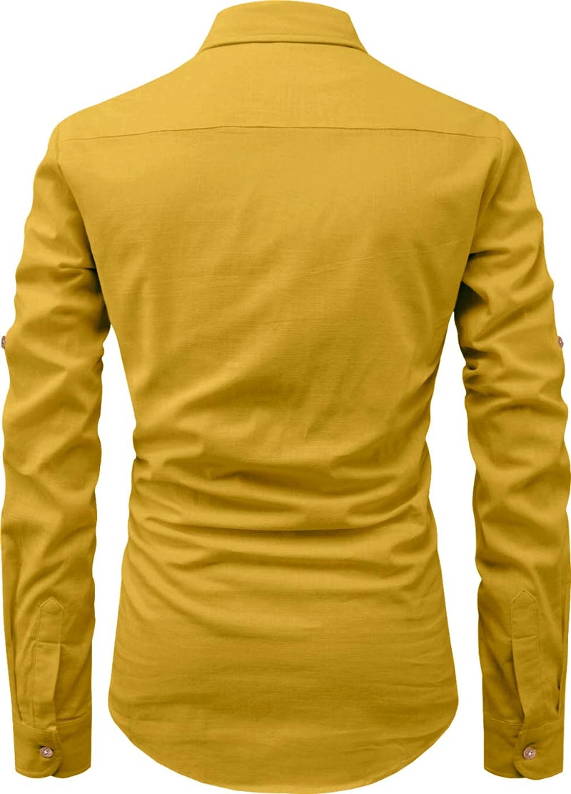 Univibe Men Cotton Full Sleeve Casual, Slim Fit Shirt Style Short Kurta With Pocket (Yellow, 44), 2XL - Image 5