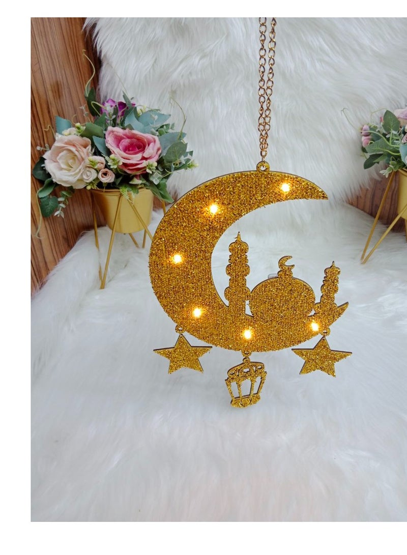 BAIG Lantern With LED Light String Top Star and Moon lights Top Ramadan kareem Eid Wedding Decor LED Lighted Cylinder Decoration - Image 1