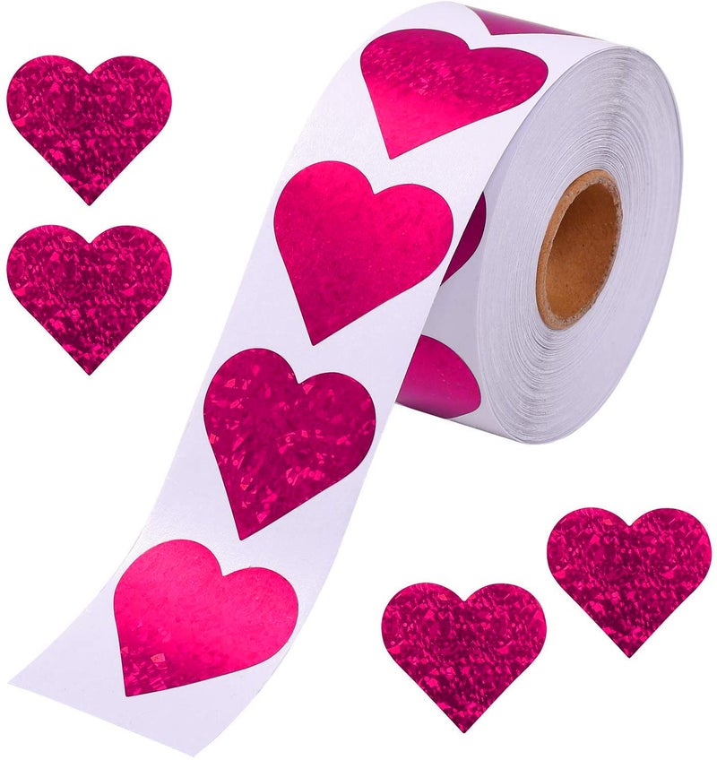 Glitter Heart Stickers 15 Heart Decorative Labels 500 per Roll Valentines Day Love Decorations for Wedding Anniversaries Pink