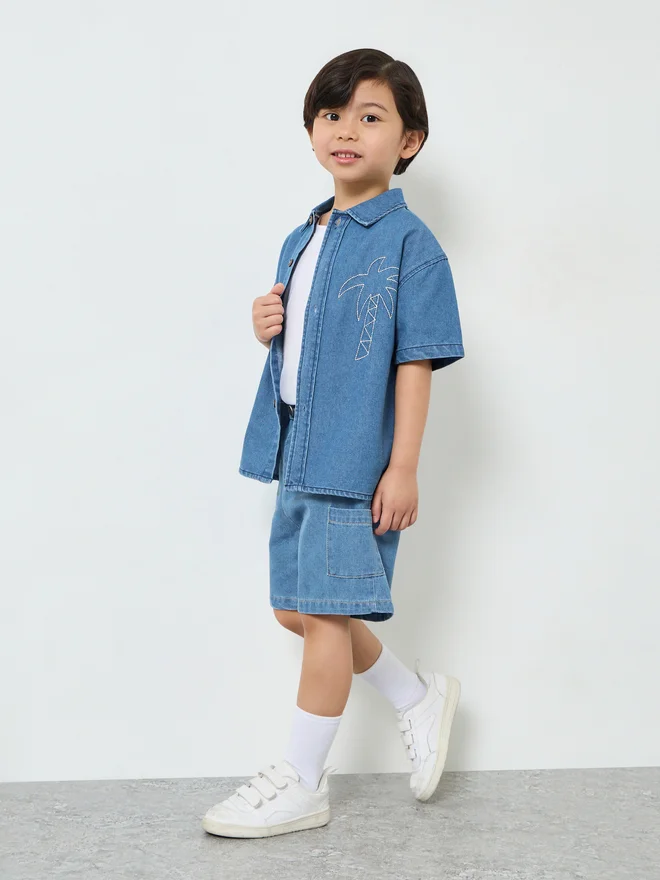 Styli Styli Boys Cargo Pocket Denim Shorts
