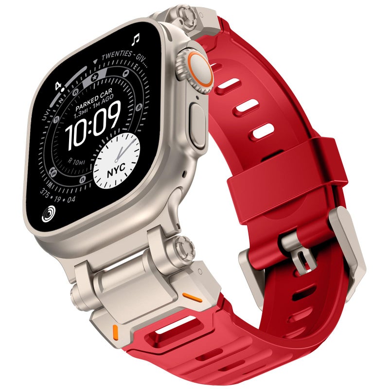 KADES Durable FKM Band Designed for Apple Watch Ultra 321 49mm for Men Rugged FKM with Stainless Steel Connector for iWatch Series 1110987654SE321 46mm45mm44mm42mmRed - Image 2