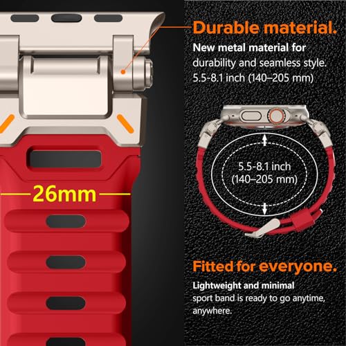 KADES Durable FKM Band Designed for Apple Watch Ultra 321 49mm for Men Rugged FKM with Stainless Steel Connector for iWatch Series 1110987654SE321 46mm45mm44mm42mmRed - Image 3