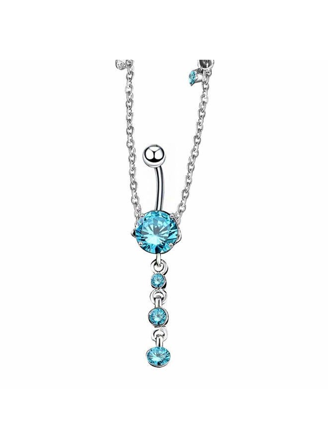 KunBead Waist Chain Body Jewelry Blue Crystal Belly Button Rings Surgical Steel Love Piercing Navel - Image 1