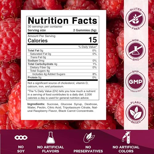 Vitamatic Glucose chewable Gummies - 60 Count - Natural Raspberry Flavor - 4G of Carbohydrate per Serving (1 Bottle) - Image 2