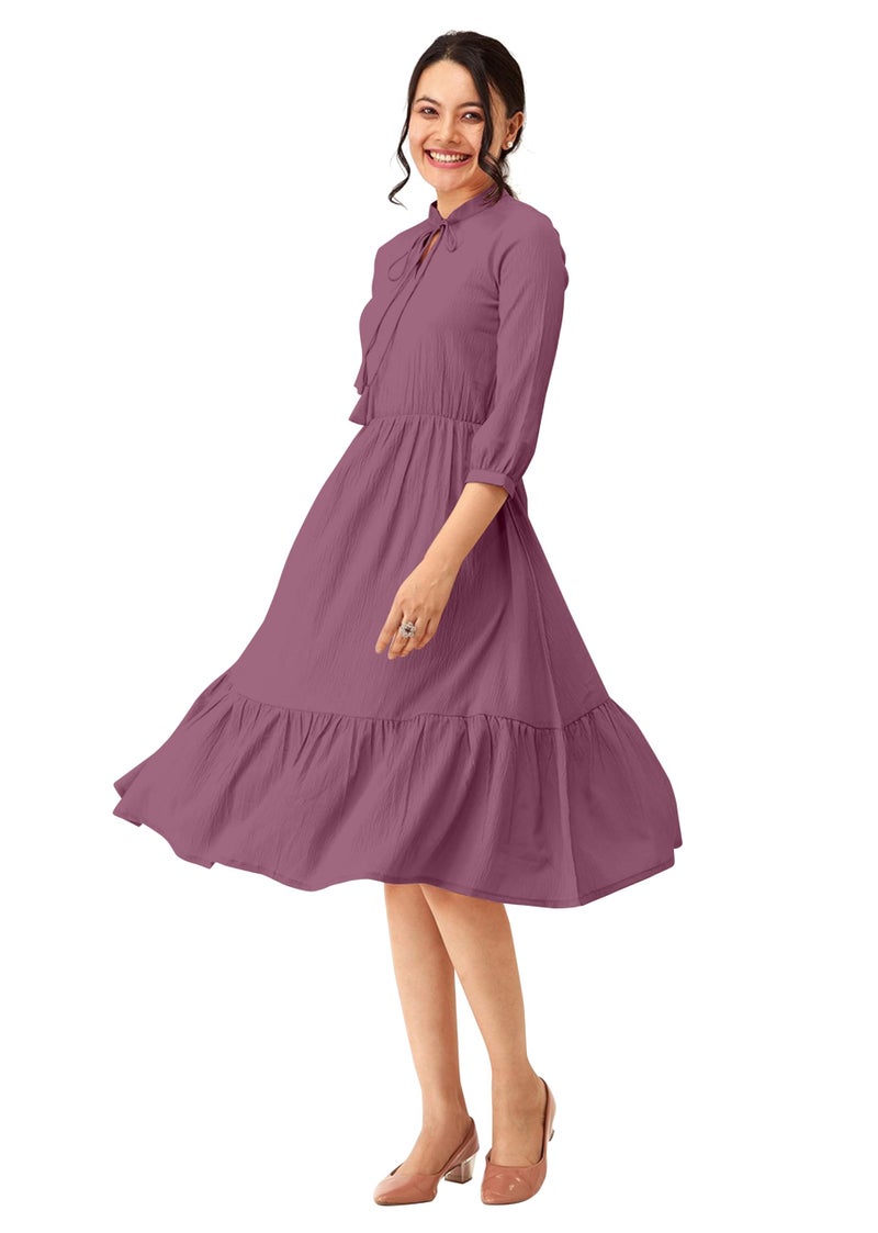 TRENDMALLS Women's Cotton Blend Flared Pleated Western Dress (V31-Purple-XL) - Image 1