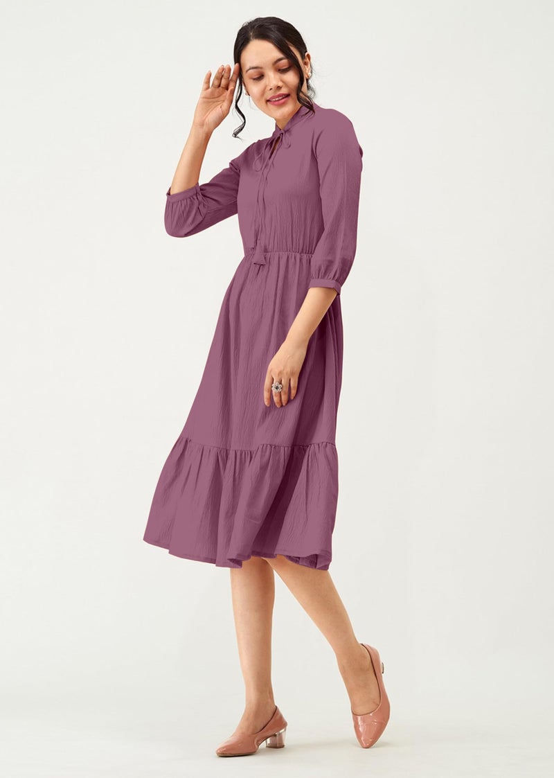 TRENDMALLS Women's Cotton Blend Flared Pleated Western Dress (V31-Purple-XL) - Image 3
