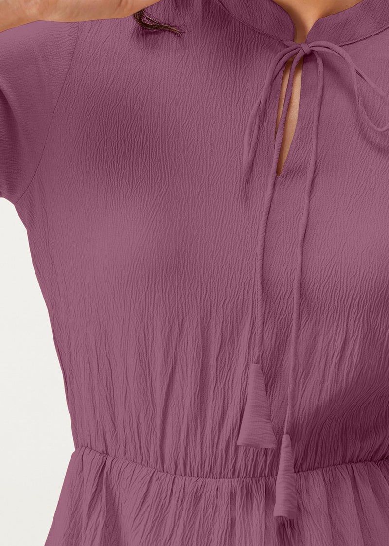 TRENDMALLS Women's Cotton Blend Flared Pleated Western Dress (V31-Purple-XL) - Image 5