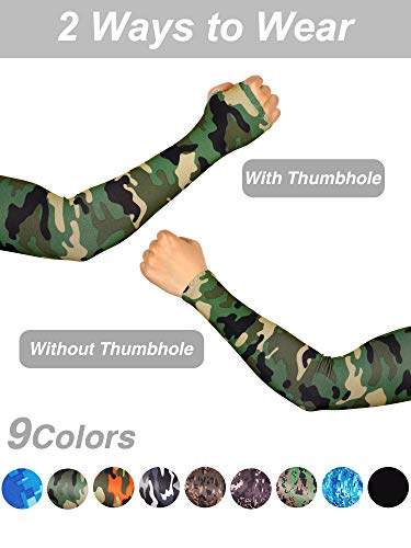 Bememo 10 Pairs Unisex Arm Sleeves for Men Women Elastic UV Protection Arm Cover Ice Silk Cooling Sleeves for Outdoor Driving(Camouflage, Black) - Image 3