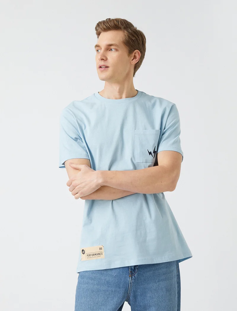 KOTON One Pocket Detail T-Shirt Short Sleeve Crew Neck Cotton