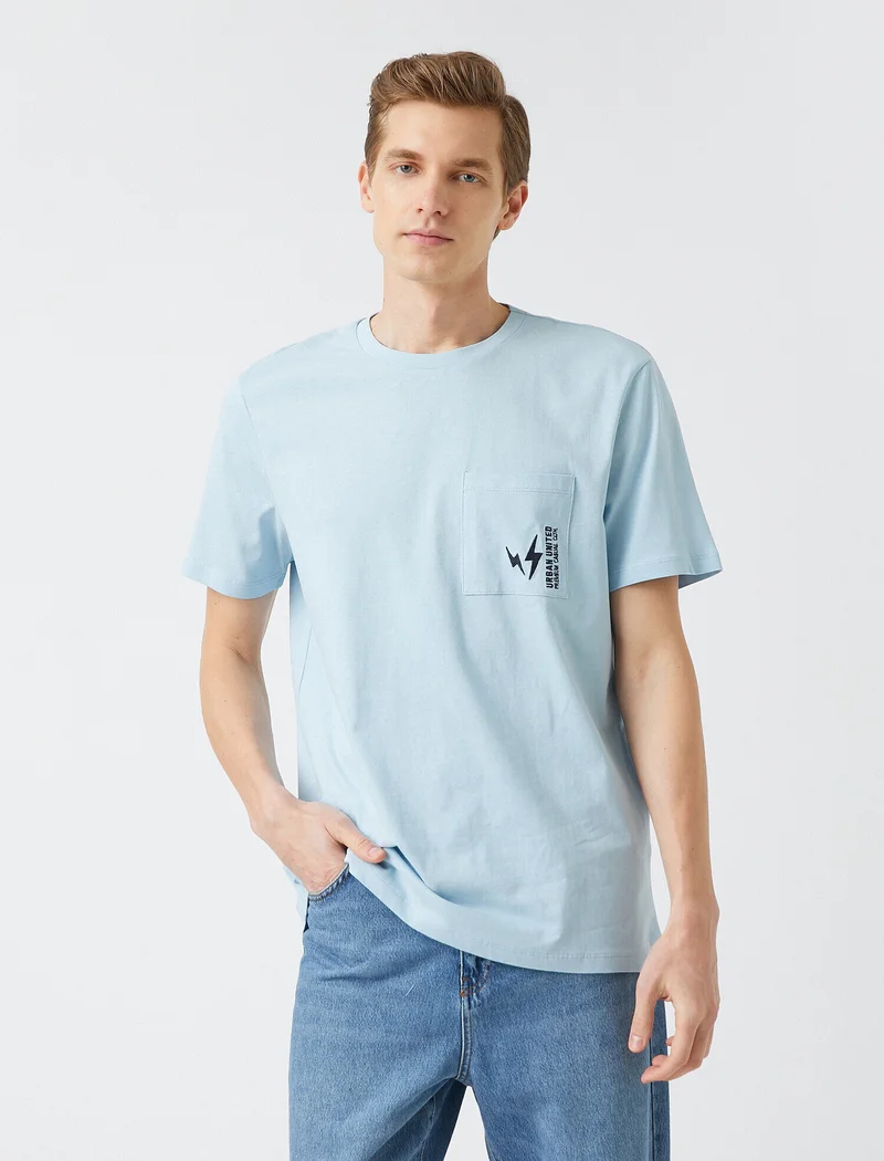 KOTON One Pocket Detail T-Shirt Short Sleeve Crew Neck Cotton