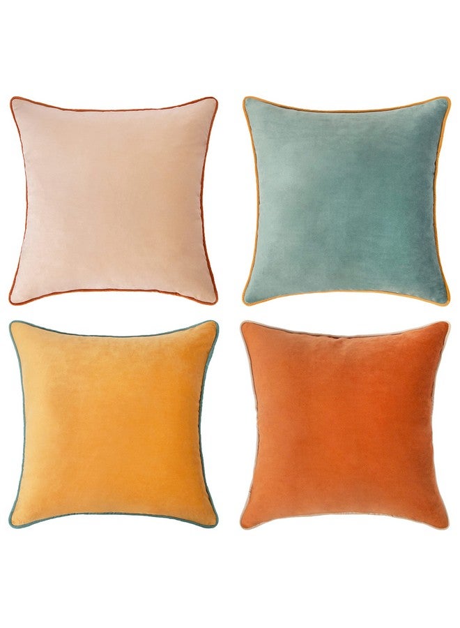 MONDAY MOOSE Decorative Throw Pillow Covers Cushion Cases, Set of 4 Soft Velvet Modern Double-Sided Designs, Mix and Match for Home Decor, Pillow Inserts Not Included (20x20 inch, Orange/Teal) - Image 1