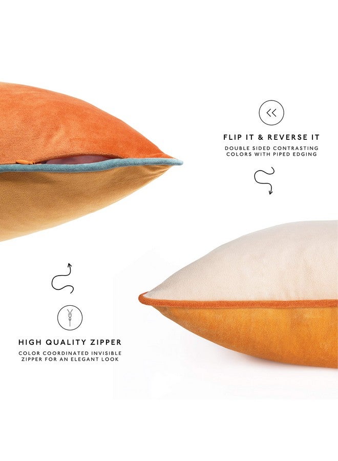 MONDAY MOOSE Decorative Throw Pillow Covers Cushion Cases, Set of 4 Soft Velvet Modern Double-Sided Designs, Mix and Match for Home Decor, Pillow Inserts Not Included (20x20 inch, Orange/Teal) - Image 4