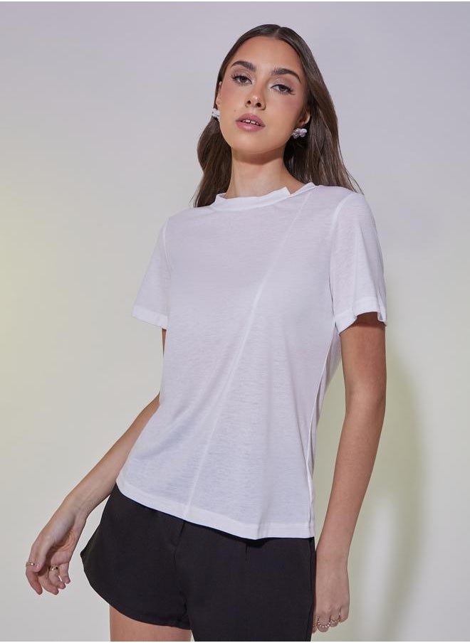 Styli - Solid Neck Cut Out Detail Short Sleeves T-Shirt - Image 1