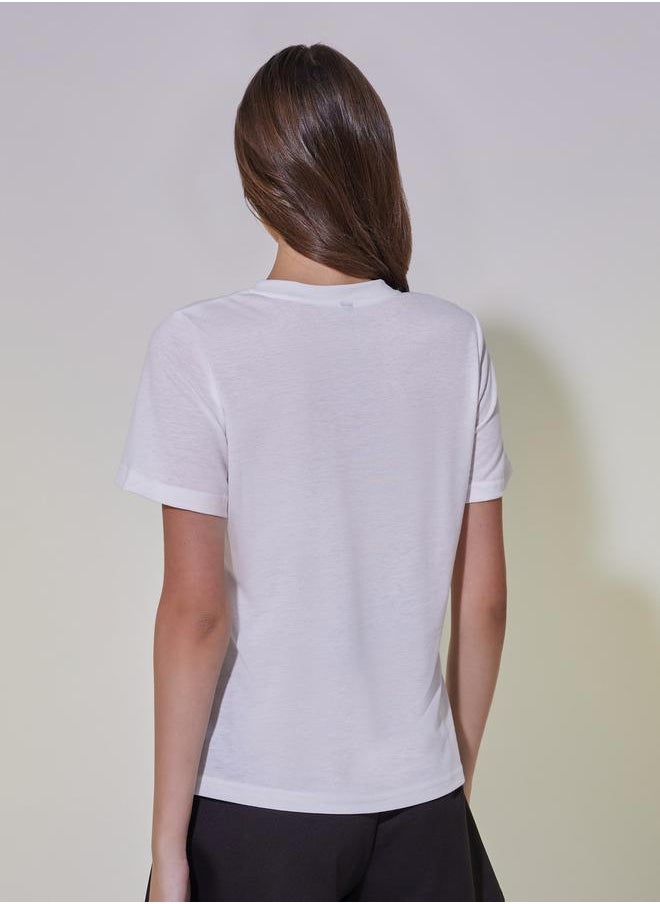 Styli - Solid Neck Cut Out Detail Short Sleeves T-Shirt - Image 1