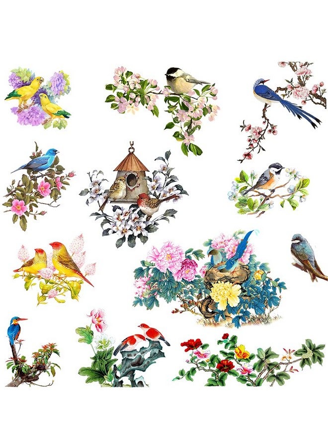 YOWOCAL Birds on Tree Branches Wall Decals,Cardinal Birds Flowers Wall Stickers Spring Summer Robinbird Decor for Home Kitchen Office Kids DIY Supply - Image 1
