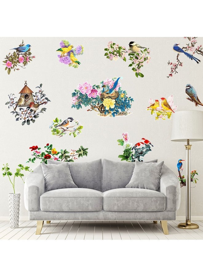 YOWOCAL Birds on Tree Branches Wall Decals,Cardinal Birds Flowers Wall Stickers Spring Summer Robinbird Decor for Home Kitchen Office Kids DIY Supply - Image 2