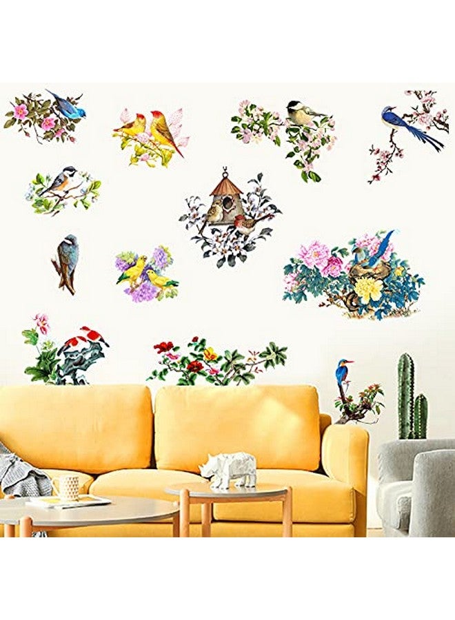 YOWOCAL Birds on Tree Branches Wall Decals,Cardinal Birds Flowers Wall Stickers Spring Summer Robinbird Decor for Home Kitchen Office Kids DIY Supply - Image 3