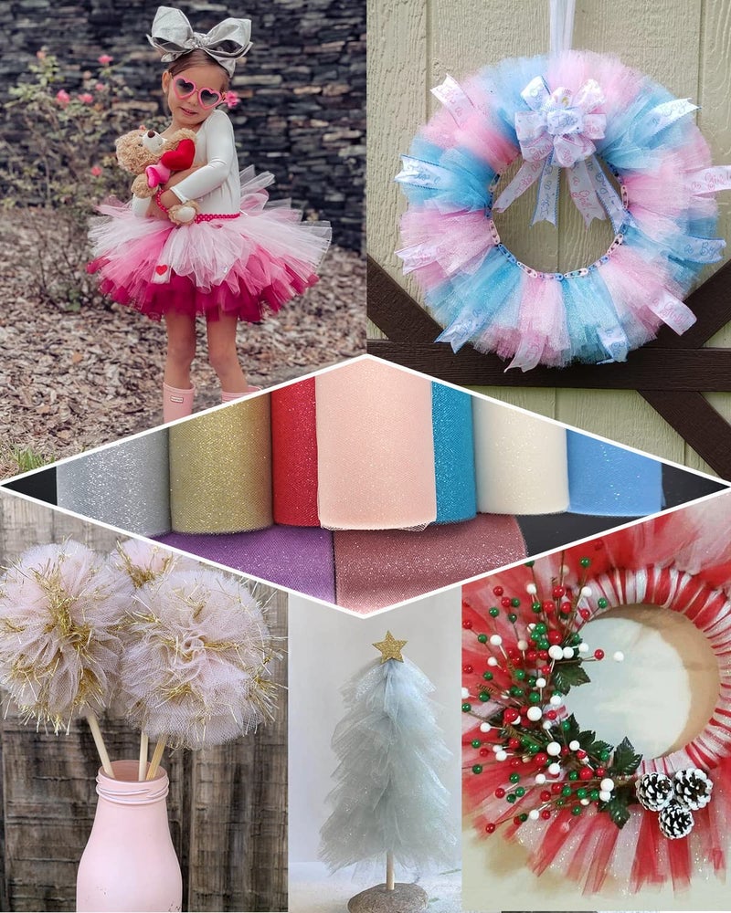 Ableme Deco Glitter Tulle Fabric Rolls, 6 Inch 50 Yards (150ft) Sparkling Spool Ribbon Sequin Netting for Tutu Skirt Gift Wrapping Wedding Party Decoration (Silver) - Image 4