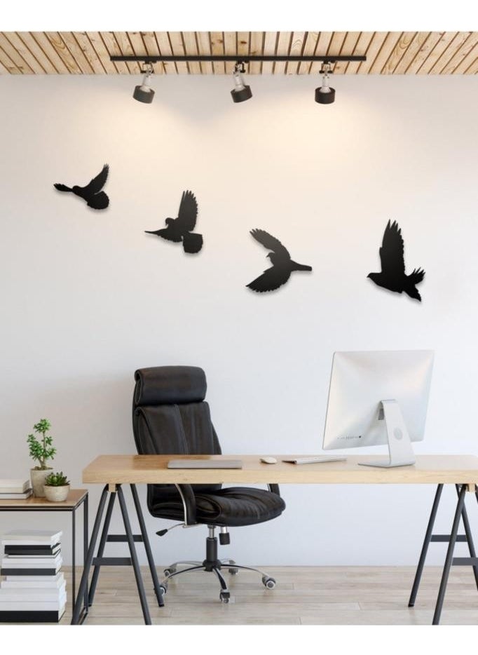 HELLOVE Decorative Wooden Modern Quadruple Bird Wall Decorative Object  - Image 1