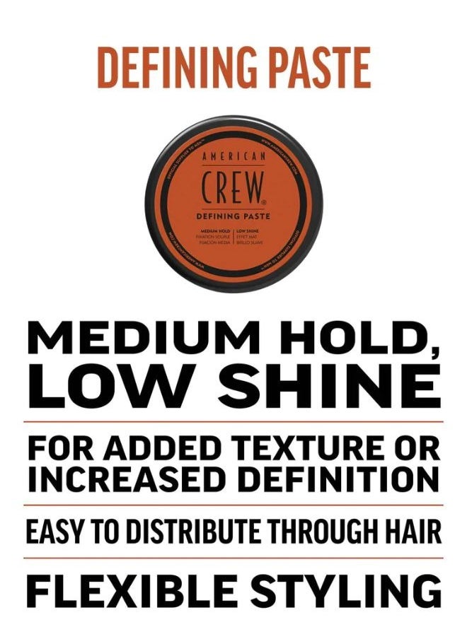 AMERICAN CREW Defining Paste With Medium Hold & Low Shine, Gifts For Men, For Thickening & Texture (85G) Matte Finish, Hair Styling Wax For Men, Fiber, Natural Hold  - Image 3