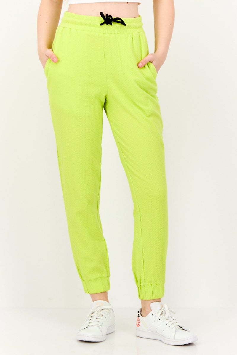 ONLY Women Regular Fit Textured Jogger Pants, Lime Green - Image 1