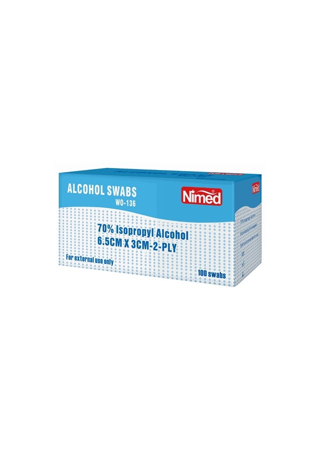 Nimed Alcohol Swabs 70% Isoprophyl Alcohol, 6.5cm x 3cm, 2 Ply 