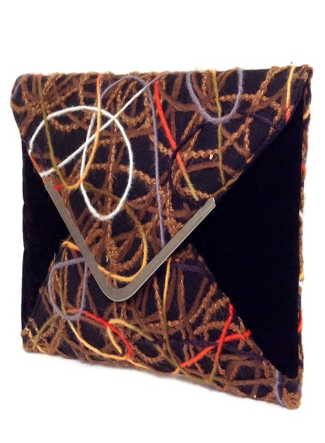 JNB Multicolor Mixed Fabric Bohemian Style Envelope Clutch, Brown - Image 2