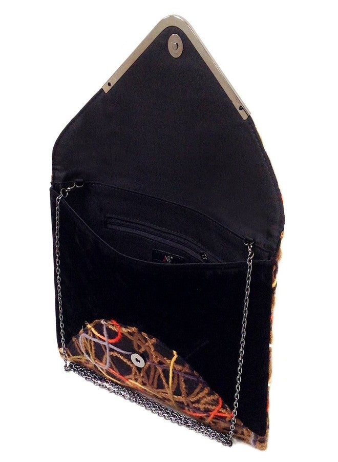 JNB Multicolor Mixed Fabric Bohemian Style Envelope Clutch, Brown - Image 4