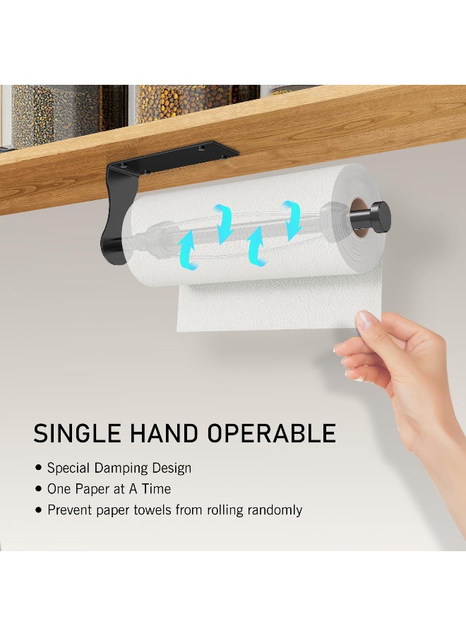 لياكم حامل لفافات مناديل ورقية من الفولاذ المقاوم للصدأ، يُثبّت على الحائط، يعمل بيد واحدة تحت الخزانة مع مخمد قابل للتعديل، سهل التمزيق، يُثبّت على الحائط، ذاتي اللصق أو مثقوب، مناسب للمطبخ والحمام، أسود. - Image 3