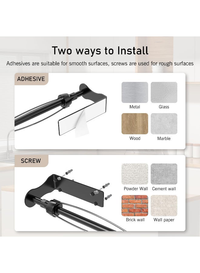 لياكم حامل لفافات مناديل ورقية من الفولاذ المقاوم للصدأ، يُثبّت على الحائط، يعمل بيد واحدة تحت الخزانة مع مخمد قابل للتعديل، سهل التمزيق، يُثبّت على الحائط، ذاتي اللصق أو مثقوب، مناسب للمطبخ والحمام، أسود. - Image 5
