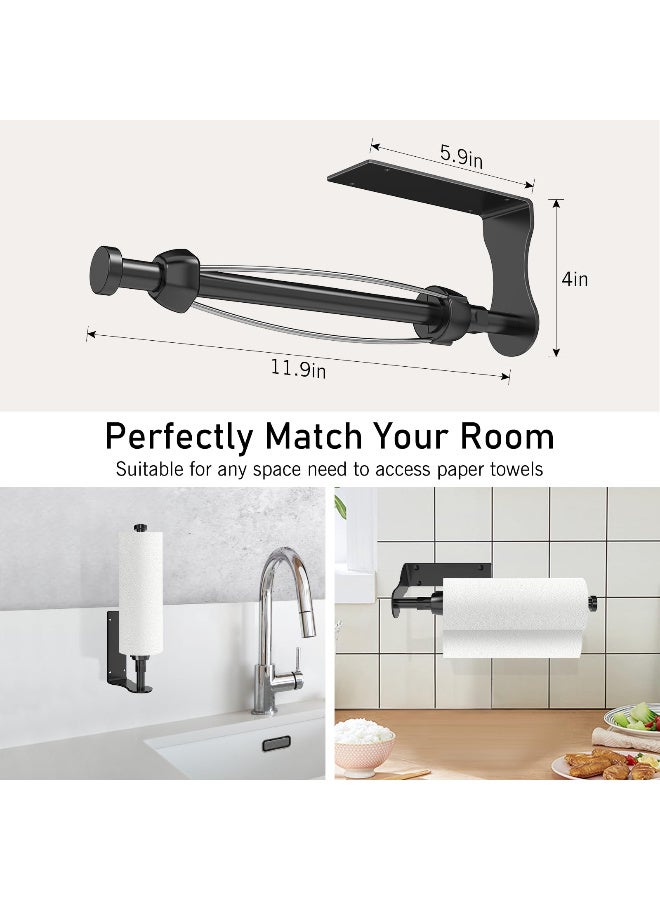 لياكم حامل لفافات مناديل ورقية من الفولاذ المقاوم للصدأ، يُثبّت على الحائط، يعمل بيد واحدة تحت الخزانة مع مخمد قابل للتعديل، سهل التمزيق، يُثبّت على الحائط، ذاتي اللصق أو مثقوب، مناسب للمطبخ والحمام، أسود. - Image 4