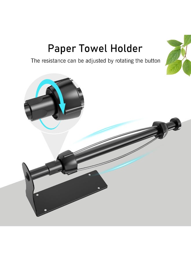 لياكم حامل لفافات مناديل ورقية من الفولاذ المقاوم للصدأ، يُثبّت على الحائط، يعمل بيد واحدة تحت الخزانة مع مخمد قابل للتعديل، سهل التمزيق، يُثبّت على الحائط، ذاتي اللصق أو مثقوب، مناسب للمطبخ والحمام، أسود. - Image 2