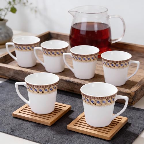 UPC U.P.C. Ceramic Tea Cups Set of 6| Microwave & Dishwasher Safe Cup Set of 6 for Tea & Coffee | Premium Coffee Mugs Set of 6 | Stylish Cups & Mugs for Home & Office with Bone-Ash Free-150ml. - Image 1