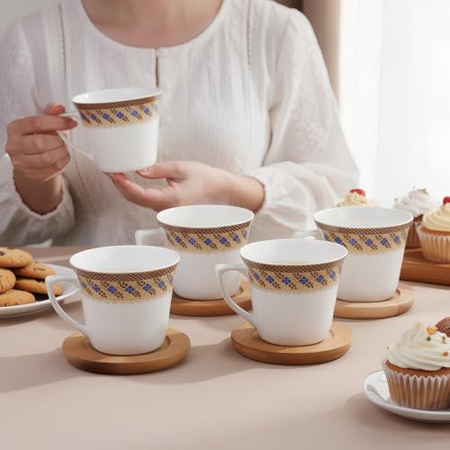 UPC U.P.C. Ceramic Tea Cups Set of 6| Microwave & Dishwasher Safe Cup Set of 6 for Tea & Coffee | Premium Coffee Mugs Set of 6 | Stylish Cups & Mugs for Home & Office with Bone-Ash Free-150ml. - Image 5