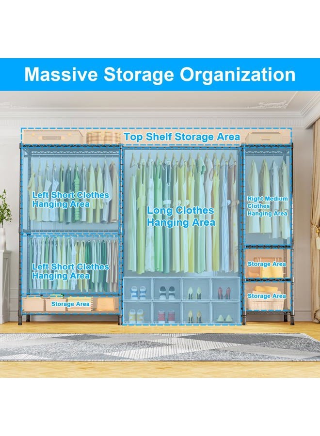 Ulif E10 Clothes Rack（With Stretchable Hanger Rod）Freestanding Clothing Racks for Hanging Clothes，Adjustable Closet Organizer System，Portable Garment Rack 73-97" W x 15" D x 72" H，Max Load 800LBS，Grey - Image 3