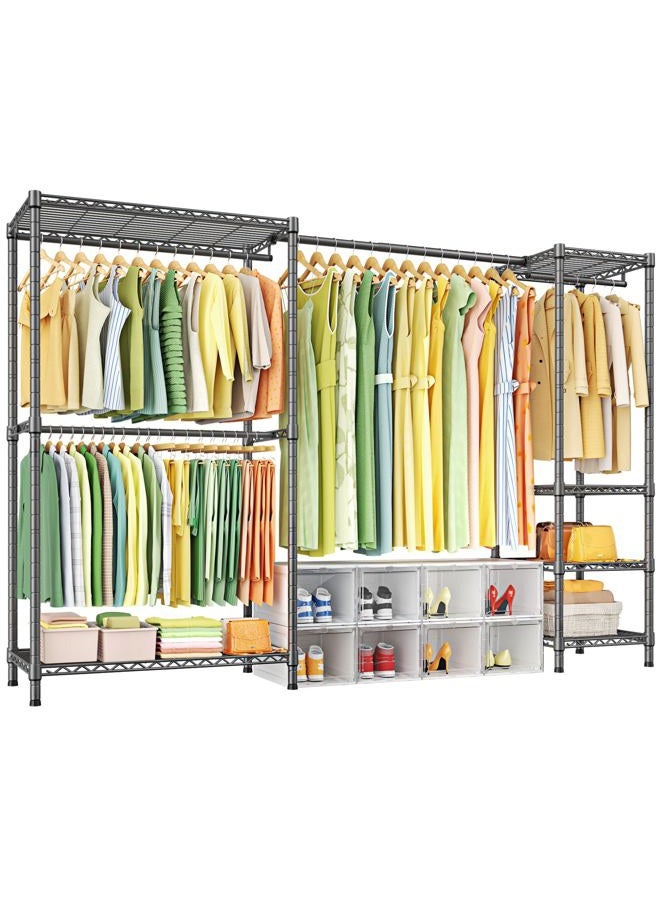 Ulif E10 Clothes Rack（With Stretchable Hanger Rod）Freestanding Clothing Racks for Hanging Clothes，Adjustable Closet Organizer System，Portable Garment Rack 73-97" W x 15" D x 72" H，Max Load 800LBS，Grey - Image 1